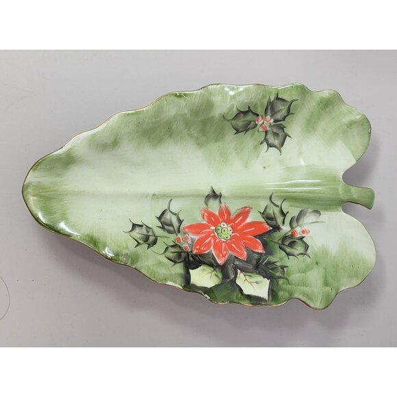 Vintage Hand-Painted‎ Lefton China Leaf-Shaped Holiday/Candy Dish 4394 - Picture 2 of 6